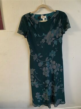 Talbots Teal Floral Short-Sleeve Midi Dress